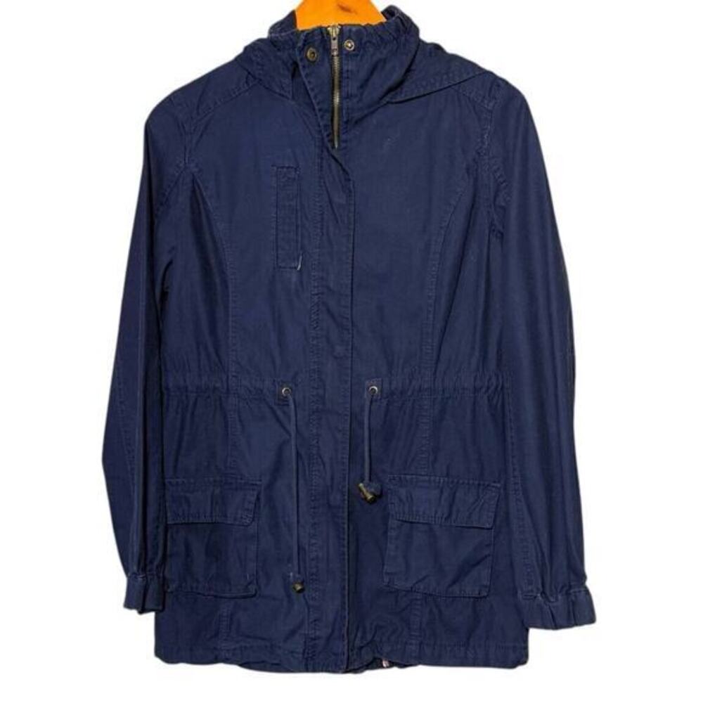Cotton On Womens Blue Utility Hooded Jacket Long Sleeve Drawstring Waist Size‎ L